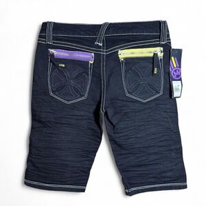 NWT Miskeen Women Sz 7 VTG Y2K Lowrise Black Independent Symbol Jorts Shorts